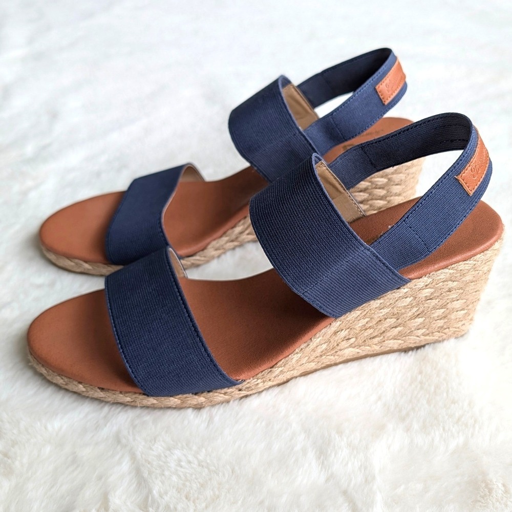 Tommy Bahama Womens Navy Blue Elastic Strap Espadrille Wedge Sandals 9.5
